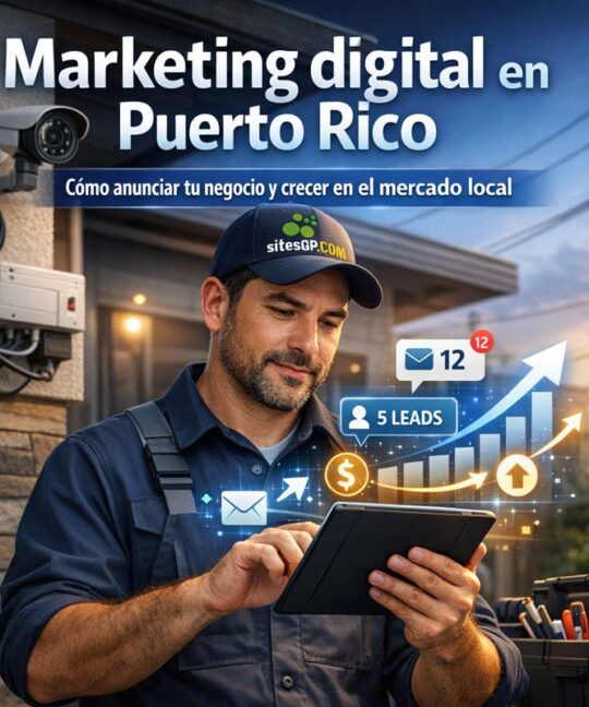 Profesional de servicios en Puerto Rico usando marketing digital para anunciar su negocio y generar clientes con SitesGP